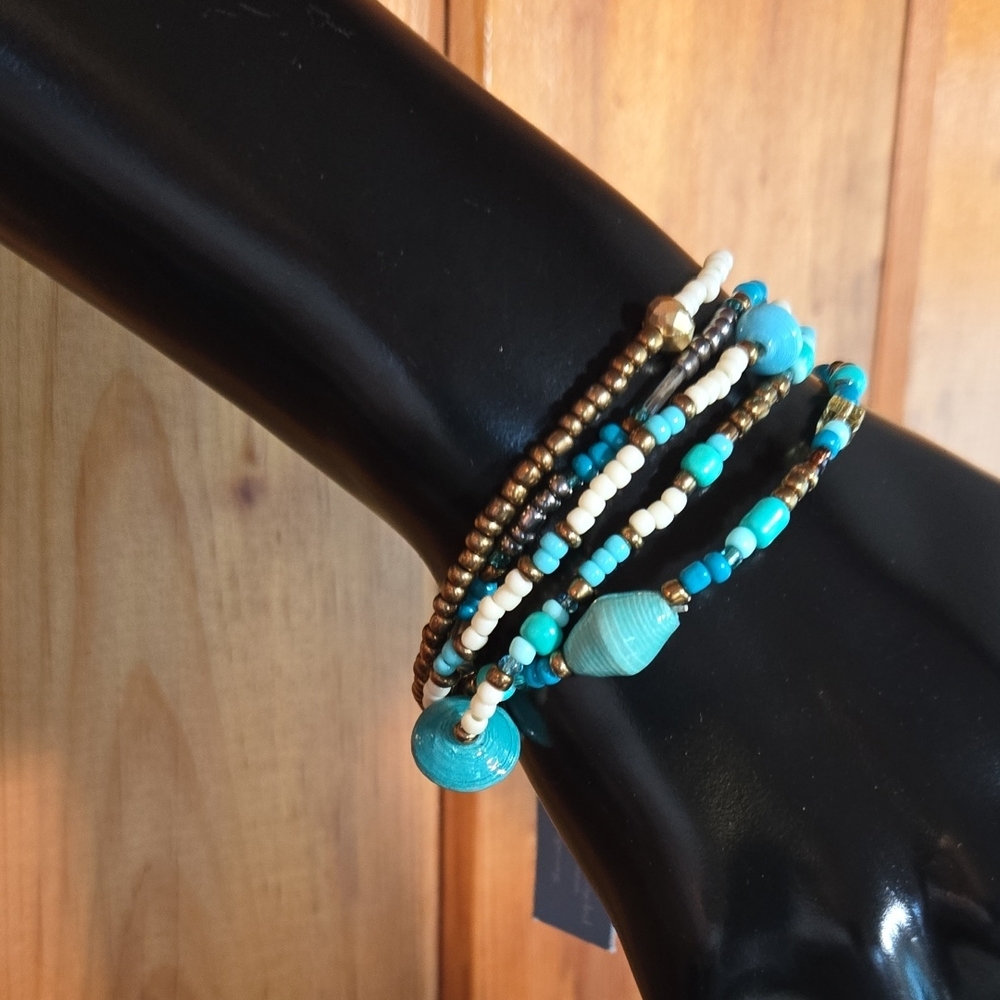 FAIR TRADE UGANDAN GLASS & METAL BEAD STRETCH BRACELETS SET OF FIVE